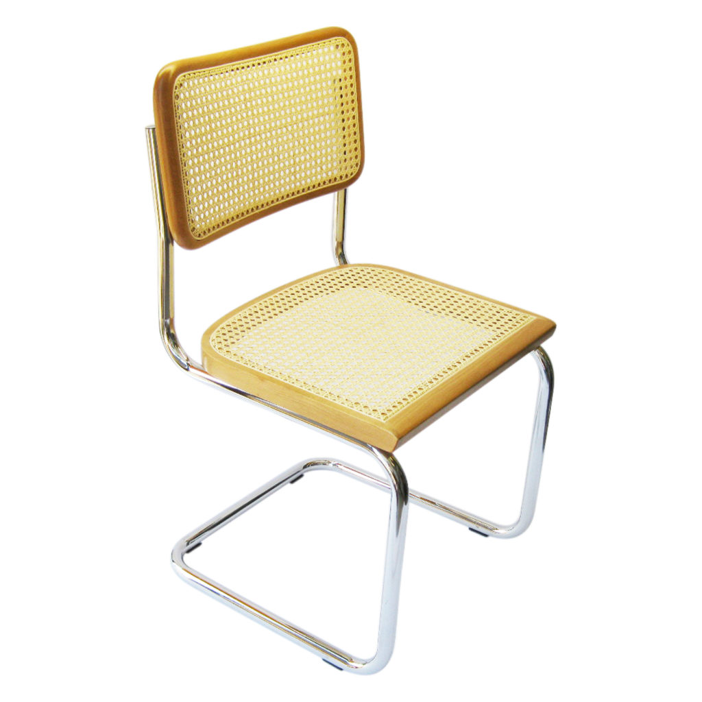 Breuer Chair Company Cesca Cane Side Chair in Chrome and Honey Oak
